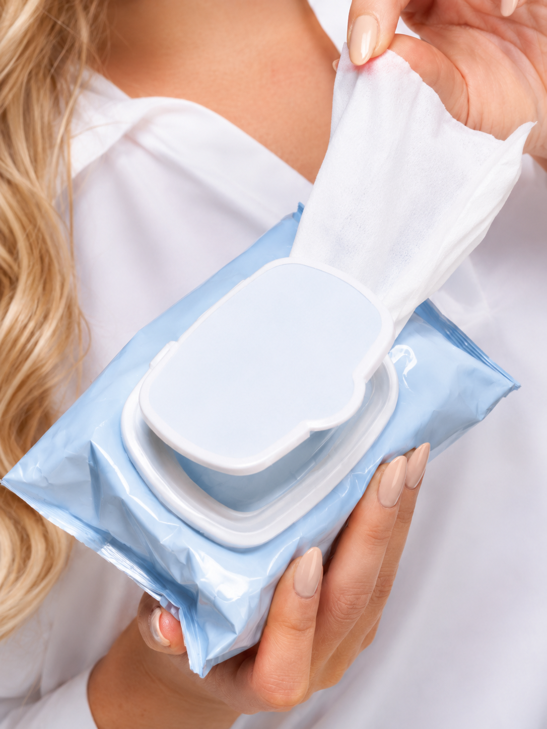Lenço umedecido para cuidado cosmético